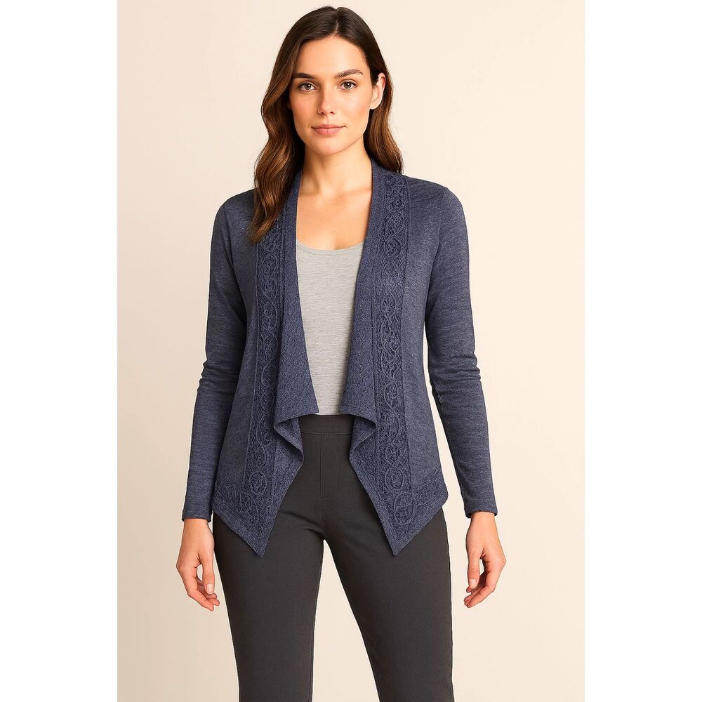 Woman's Open Waterfall Front Sweater Dark Gray Office Work Sz. M